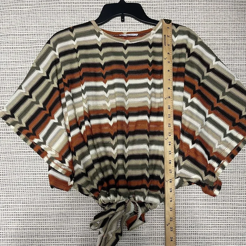 ZARA Striped Dolman Sleeve Elastic Waist Boho Top - Picture 9 of 9
